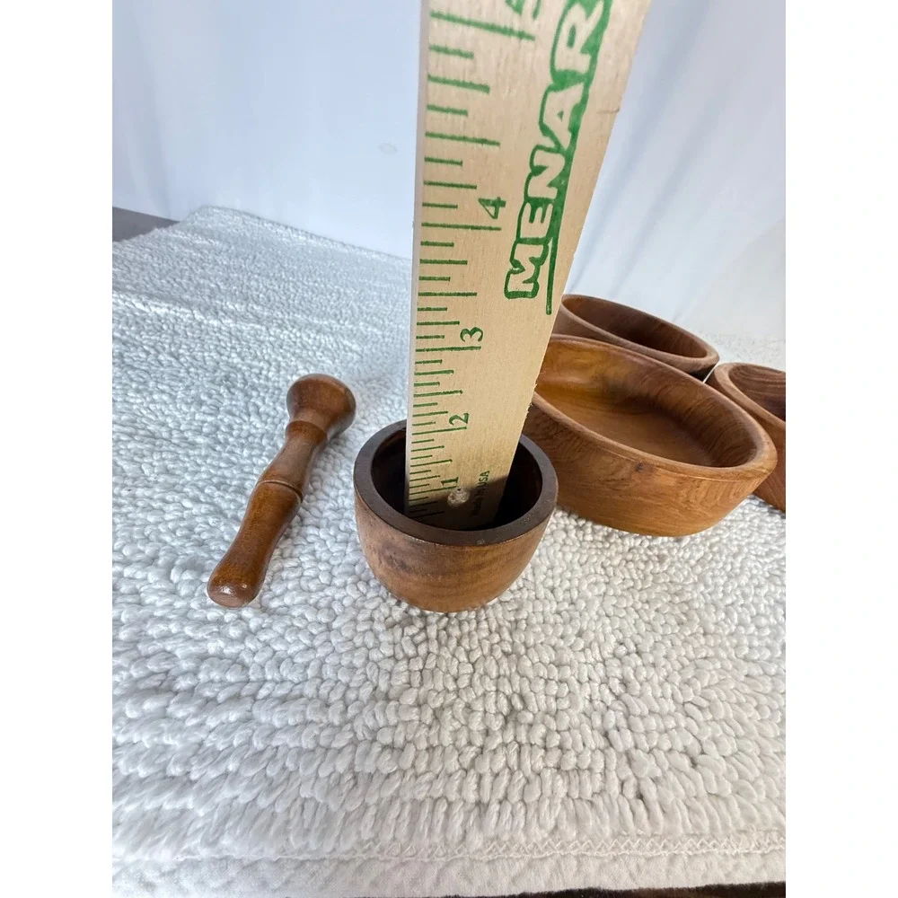 Vintage Wooden Mortar Pestle‎ Set 3 Bowls Kitchen Spice Grinder Herbs